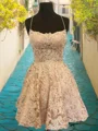 A-Line/Princess Spaghetti Straps Short/Mini Lace Homecoming Dresses With Appliques Lace