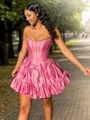 A-line Strapless Bow Short/Mini Taffeta Corset Dress