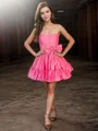 A-line Straight Bow Short/Mini Taffeta Dress