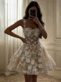 A-line Straps Sequin Short/Mini Lace Corset Dress