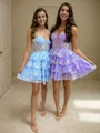 A-line Spaghetti Straps Cascading Ruffles Short/Mini Tulle Corset Dress