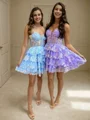 A-line Spaghetti Straps Cascading Ruffles Short/Mini Tulle Corset Dress
