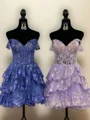 A-line Off-the-Shoulder Appliques Lace Short/Mini Tulle Corset Dress