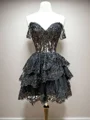 A-line Off-the-Shoulder Appliques Lace Short/Mini Tulle Corset Dress
