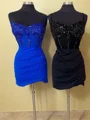 Sheath Spaghetti Straps Appliques Lace Short/Mini Jersey Corset Dress
