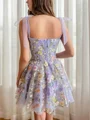 A-line Straps Appliques Lace Short/Mini Tulle Corset Dress