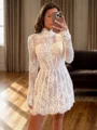 A-line High Neck Long Sleeves Appliques Lace Short/Mini Lace Corset Dress