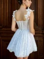 A-line Sweetheart Ruffles Short/Mini Lace Corset Dress