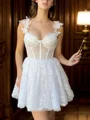 A-line Sweetheart Ruffles Short/Mini Lace Corset Dress