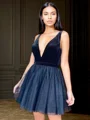 A-line V-neck Short/Mini Velvet Dress