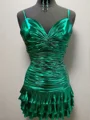 Sheath Spaghetti Straps Pleated Short/Mini Metallic Satin Dress