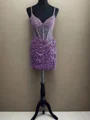 Sheath V-neck Beading Short/Mini Corset Dress