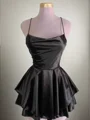 A-line Spaghetti Straps Ruffles Short/Mini Silk Like Satin Dress