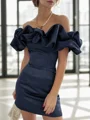 Sheath Off-the-Shoulder Pleated Short/Mini Satin Dress