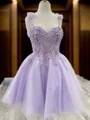 A-line Sweetheart Appliques Lace Short/Mini Tulle Corset Dress