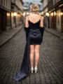 Sheath Spaghetti Straps Pleated Short/Mini Silk Like Satin Corset Dress