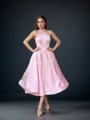 A-line Halter Bow Tea-Length Satin Dress