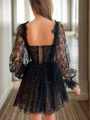 A-line Square Long Sleeves Appliques Lace Short/Mini Tulle Corset Dress
