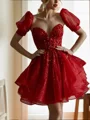 A-line Sweetheart Short Sleeves Sequin Short/Mini Dress