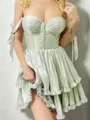A-line Off-the-Shoulder Cascading Ruffles Short/Mini Corset Dress