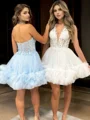 A-line Halter Appliques Lace Short/Mini Tulle Corset Dress