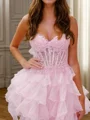 A-line Sweetheart Appliques Lace Short/Mini Organza Corset Dress
