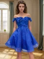 A-line Off-the-Shoulder Flower Short/Mini Dress