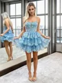 A-line Spaghetti Straps Appliques Lace Short/Mini Tulle Corset Dress
