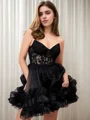 A-line Sweetheart Cascading Ruffles Short/Mini Organza Corset Dress