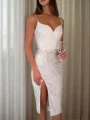 Sheath Spaghetti Straps Sequin Tea-Length Dress