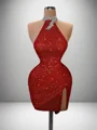 Sheath Halter Sequin Short/Mini Dress