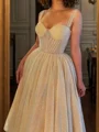 A-line Straps Sequin Tea-Length Corset Dress
