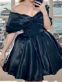 A-line Off-the-Shoulder Pleated Short/Mini Silk Like Satin Corset Dress