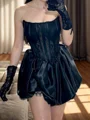 A-line Straight Pleated Short/Mini Silk Like Satin Corset Dress