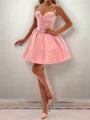 A-line Spaghetti Straps Bow Short/Mini Satin Dress