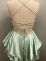 A-line Spaghetti Straps Cascading Ruffles Short/Mini Silk Like Satin Dress