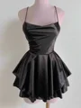 A-line Spaghetti Straps Cascading Ruffles Short/Mini Silk Like Satin Dress