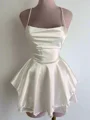 A-line Spaghetti Straps Cascading Ruffles Short/Mini Silk Like Satin Dress