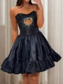 A-line Straight Rhinestone Short/Mini Silk Like Satin Dress