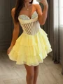 A-line Sweetheart Cascading Ruffles Short/Mini Satin Corset Dress