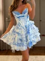 A-line Sweetheart Cascading Ruffles Short/Mini Corset Dress