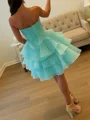 A-line Sweetheart Cascading Ruffles Short/Mini Organza Corset Dress