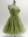 A-line Straps Pleated Short/Mini Tulle Corset Convertible Dress