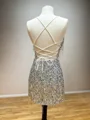 Sheath Spaghetti Straps Sequin Short/Mini Dress