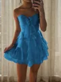 A-line Sweetheart Cascading Ruffles Short/Mini Chiffon Corset Dress