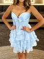 A-line Sweetheart Cascading Ruffles Short/Mini Chiffon Corset Dress
