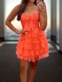 A-line Sweetheart Cascading Ruffles Short/Mini Chiffon Corset Dress
