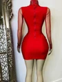 Sheath High Neck Long Sleeves Rhinestone Short/Mini Velvet Sequins Dress