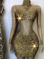 Sheath High Neck Long Sleeves Rhinestone Short/Mini Velvet Sequins Dress