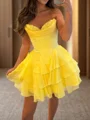 A-line Sweetheart Cascading Ruffles Short/Mini Chiffon Corset Dress